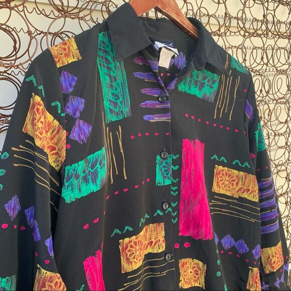 Vintage Caliche Collection abstract geometric button down blouse - Picture 2 of 6